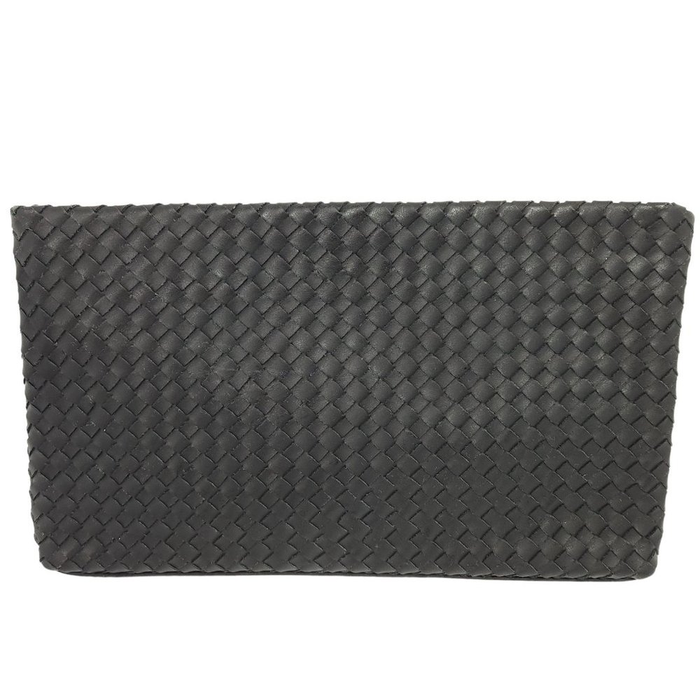 Appleseeds‎ Clutch Purse Black Leather Basket Weave Detachable Crossbody Strap